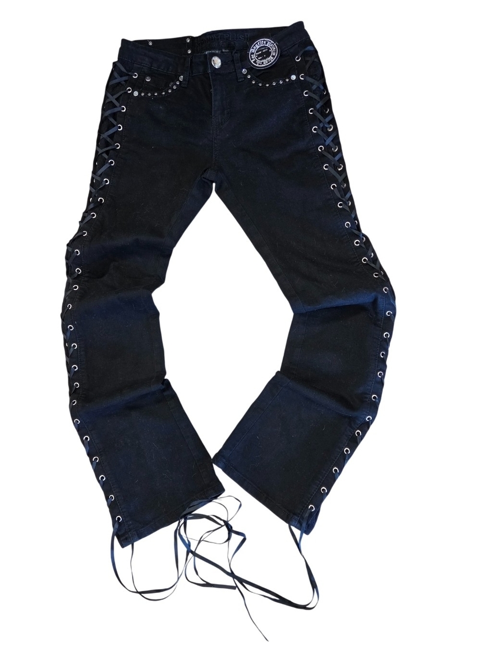 NWT - Black Lace-Up Wide Leg Jeans with Side Grommet Detailing